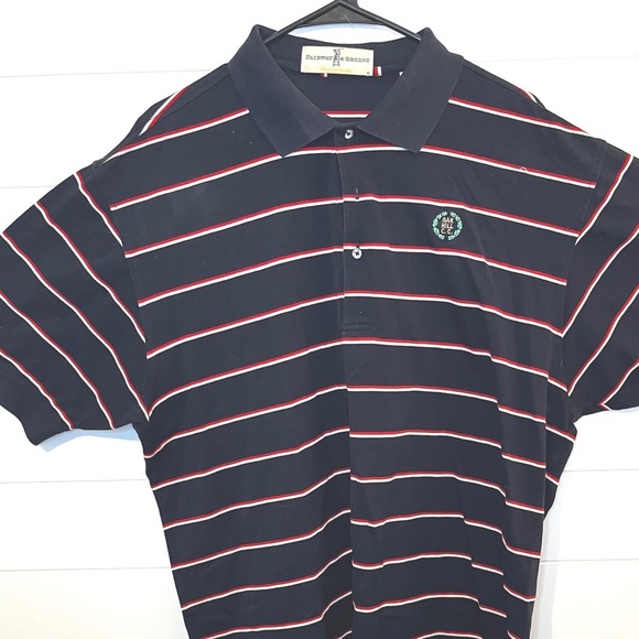 Fairway & Greene Blue Striped Polo Shirt Golf Oak Hill C.C. Short Sleeve - Picture 6 of 6